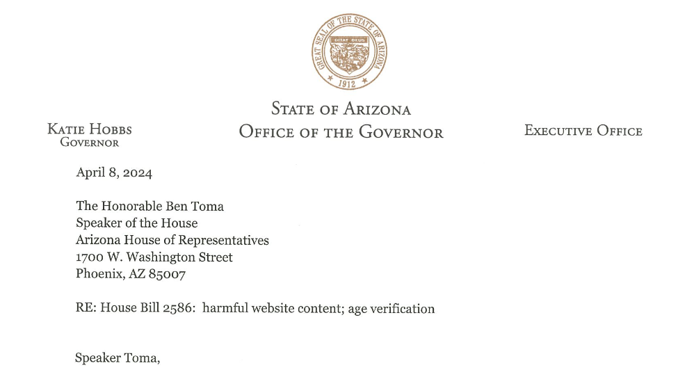 Arizona Governor’s Veto of Age Verification Law